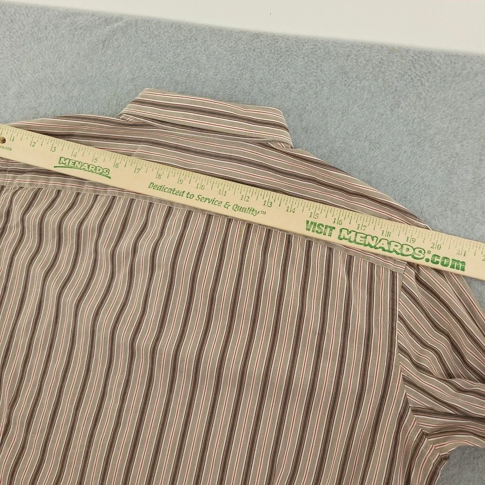 Banana Republic Dress Shirt Mens 17.5 34/35 Brown Stripe Slim Fit Italian Fabric